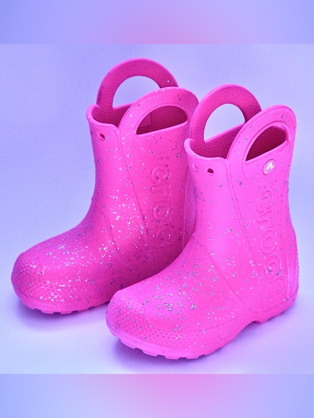 💖 Crocs Kids Rain Boots – Pink Glitter – Size C10 💖 - Picture 2 of 12